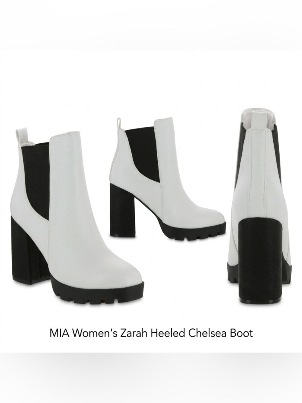 MIA Zarah White Lug Sole Chelsea Boots Block Heel Platform Ankle Booties